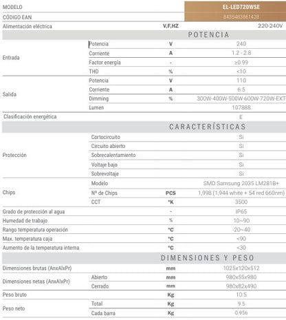 Eluxe Led Growlight 720w 2.8